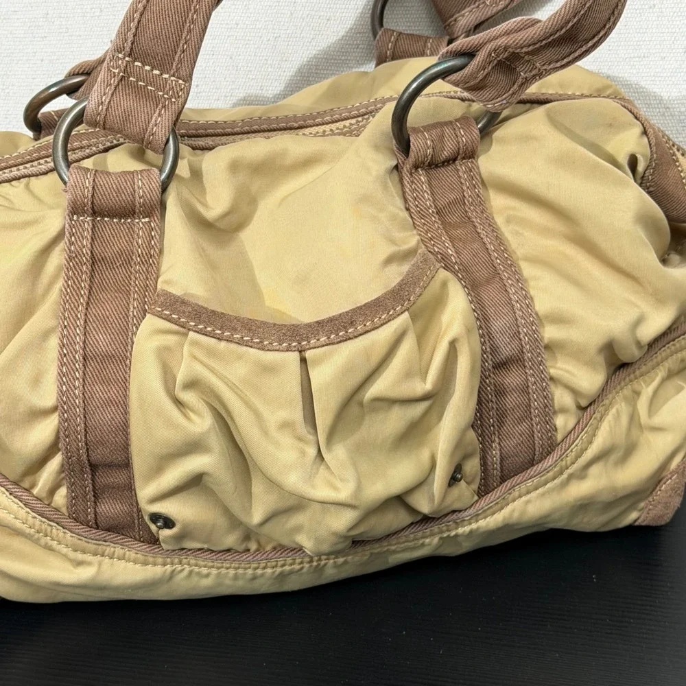 Y2K Gap 1969 Satchel Bag Women OS Tan Brown Utility Nylon Suede Trim Handbag